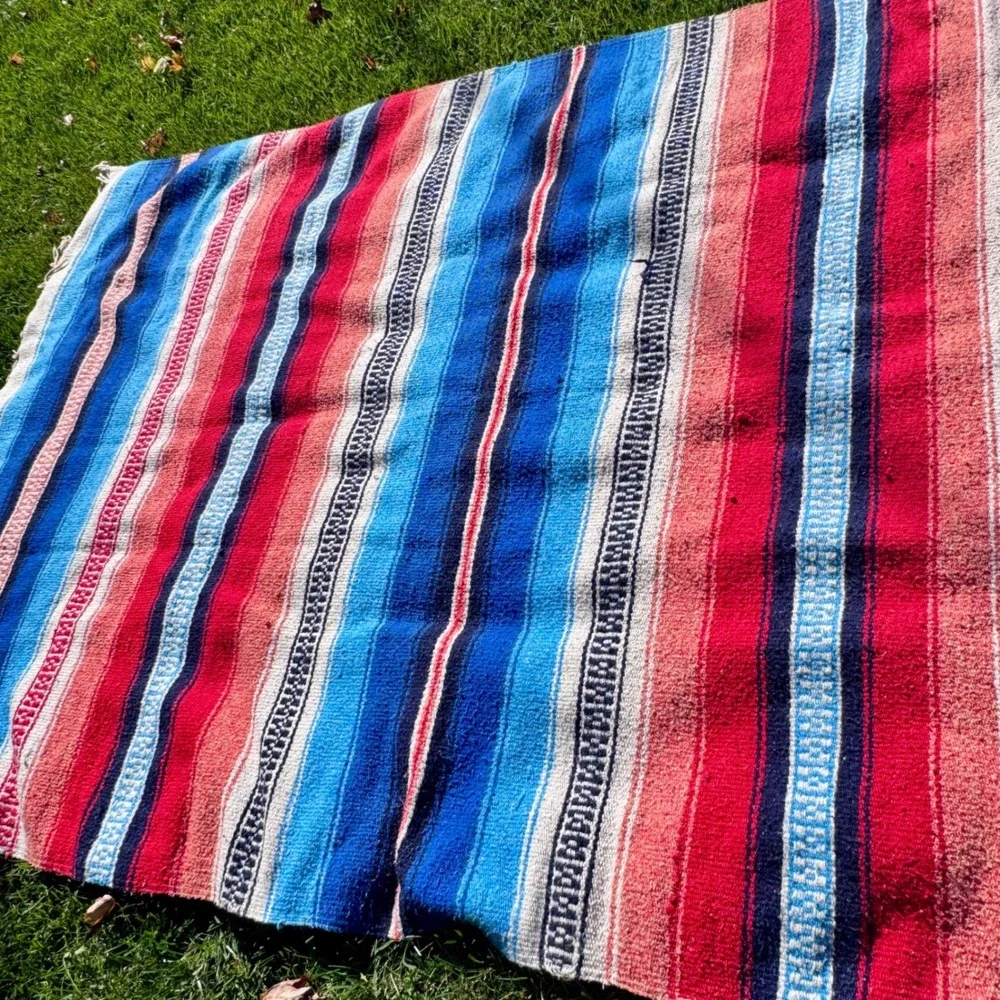 Vintage Mexican Blanket Serape Throw Stripe Southwestern Boho‎ Decor BOLD Falsa